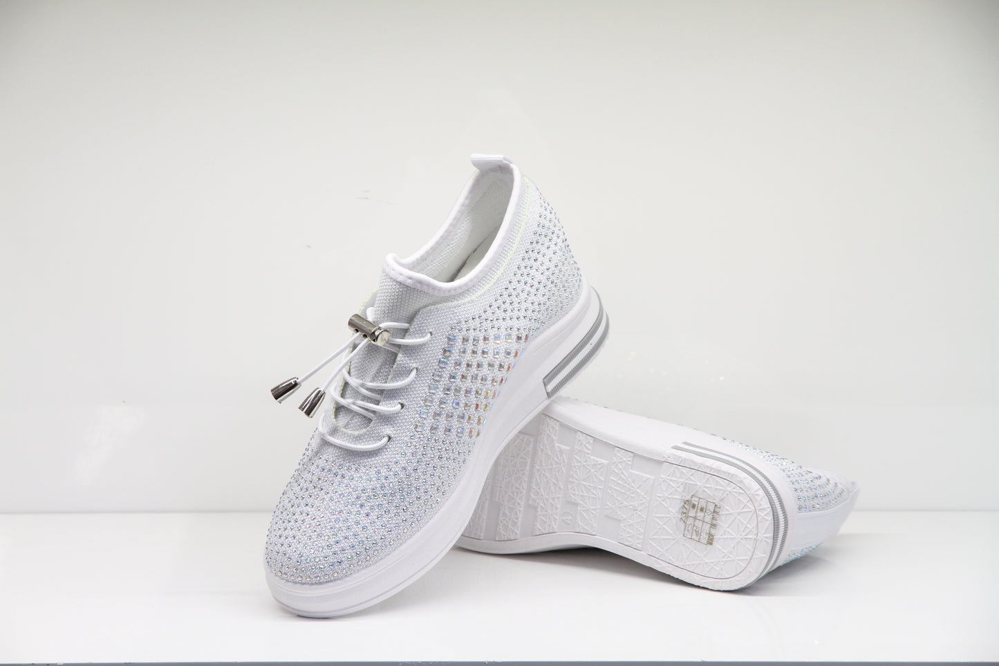 Womens Wedges Trainers Slip-on Chunky Sole Platform Ladies Crystal Sneakers Lightweight Comfy Shoes Daily Wear 2375 WHITE