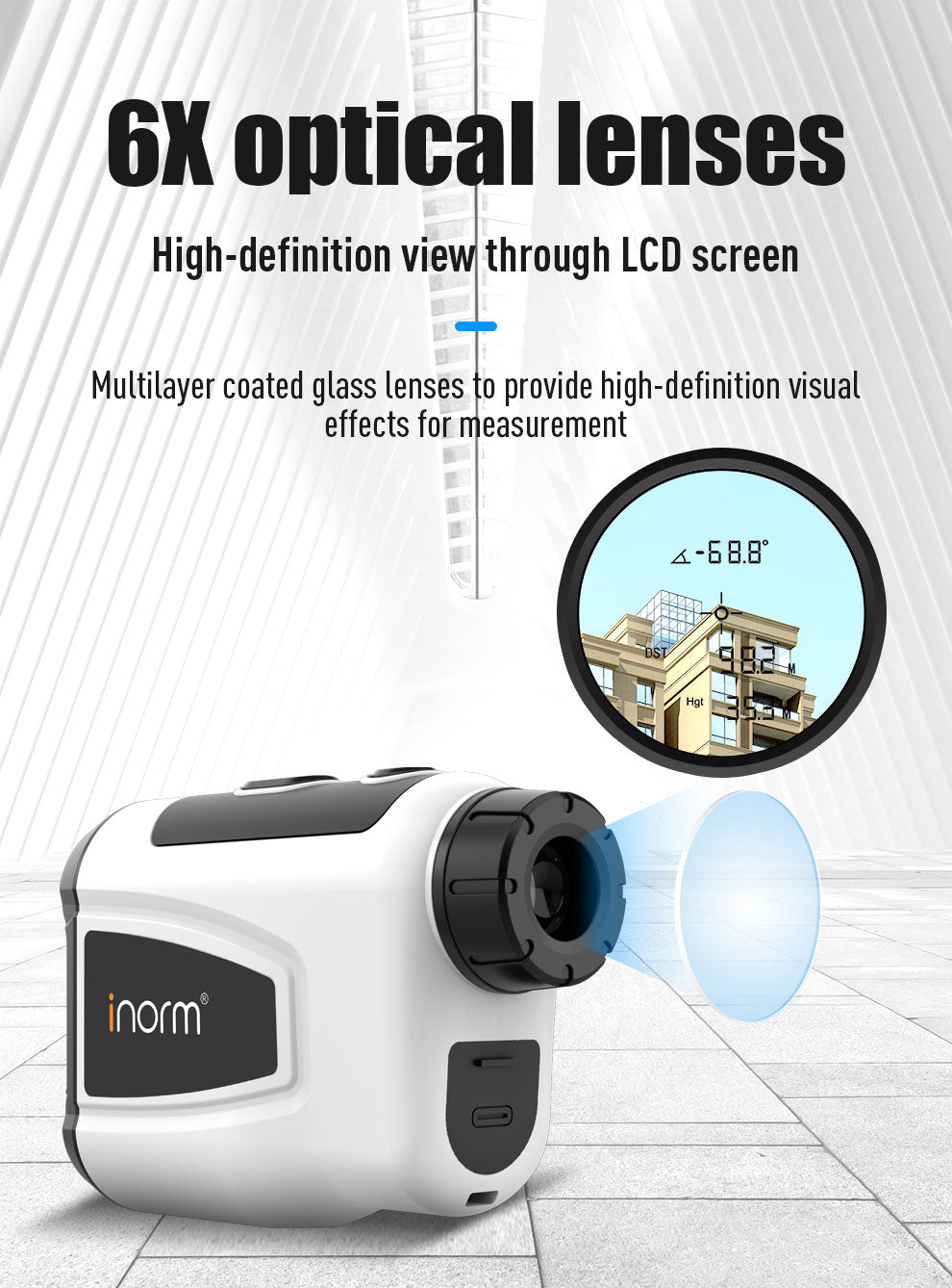 High-Precision 6X Optical Lens Laser Rangefinder for Golf, Outdoor Sports, IP54 Waterproof and Dustproof