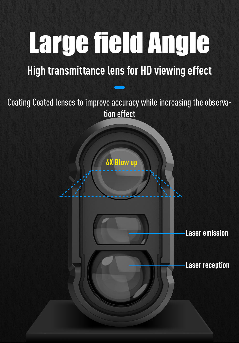 High-Precision 6X Optical Lens Laser Rangefinder for Golf, Outdoor Sports, IP54 Waterproof and Dustproof