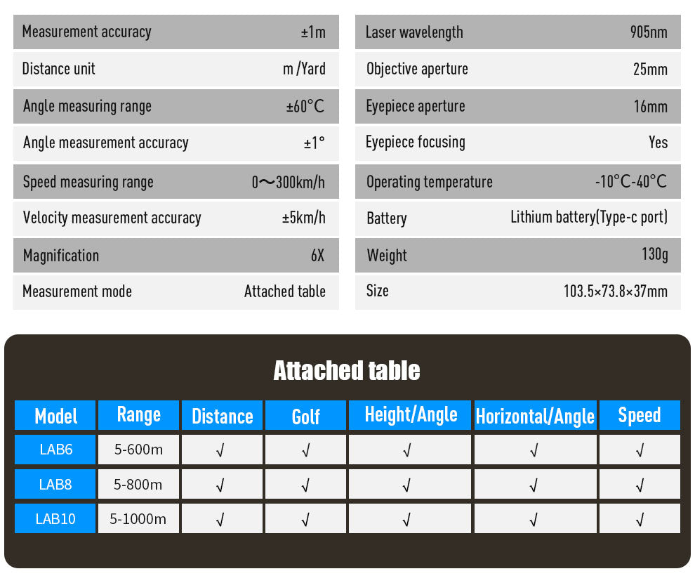 High-Precision 6X Optical Lens Laser Rangefinder for Golf, Outdoor Sports, IP54 Waterproof and Dustproof