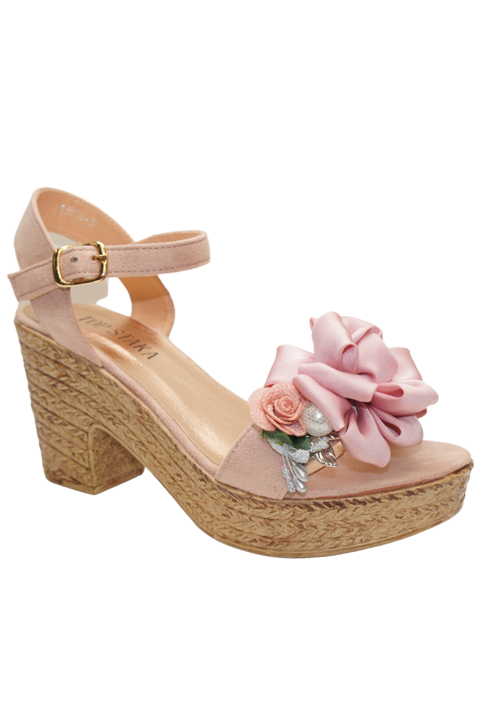 IVACHY Womens Wedge Ladies Summer Floral Sandal Espadrille Platform with Pearl Decoration A8916 PINK