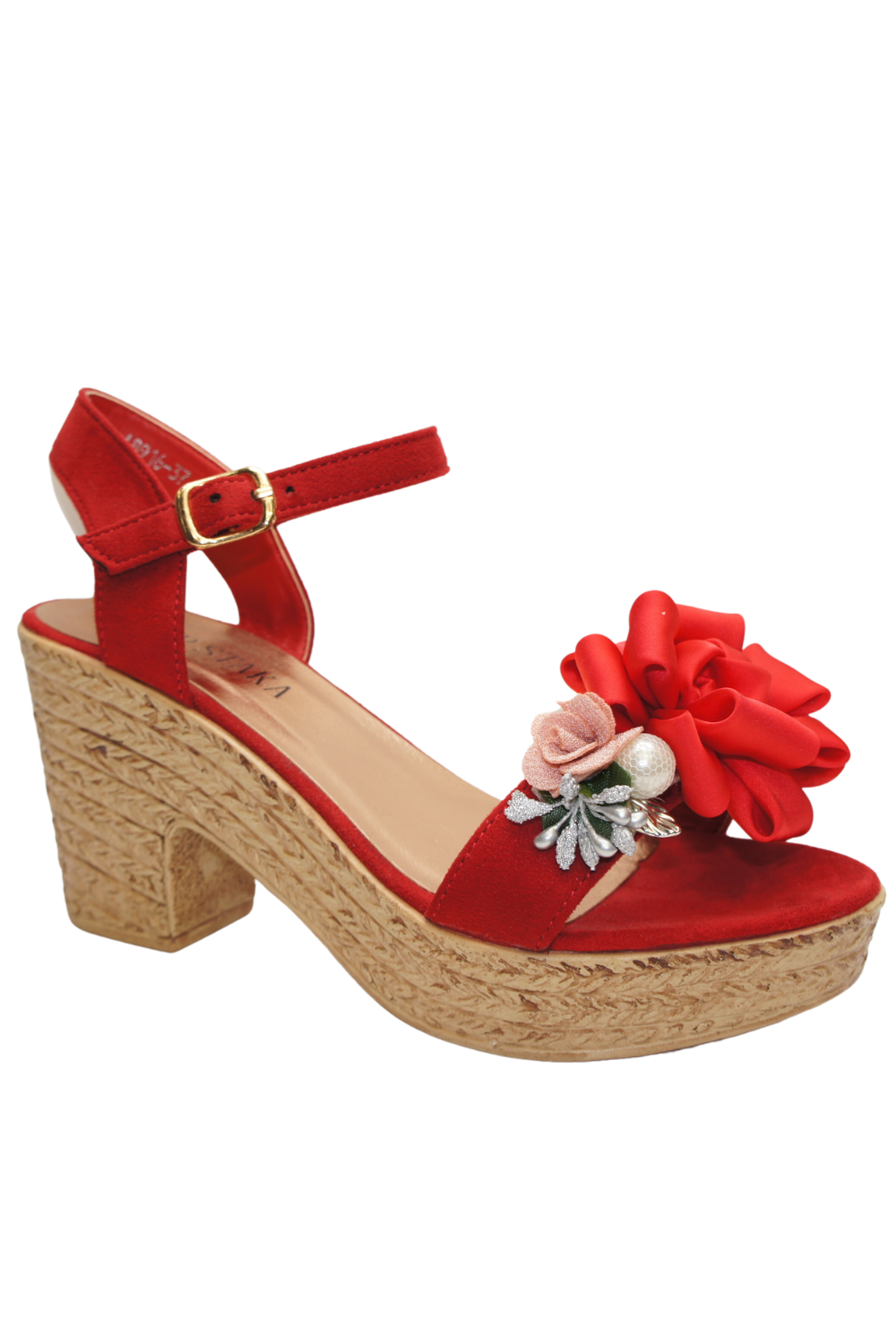 IVACHY Womens Wedge Summer Floral Sandal Espadrille Platform with Pearl A8916 RED