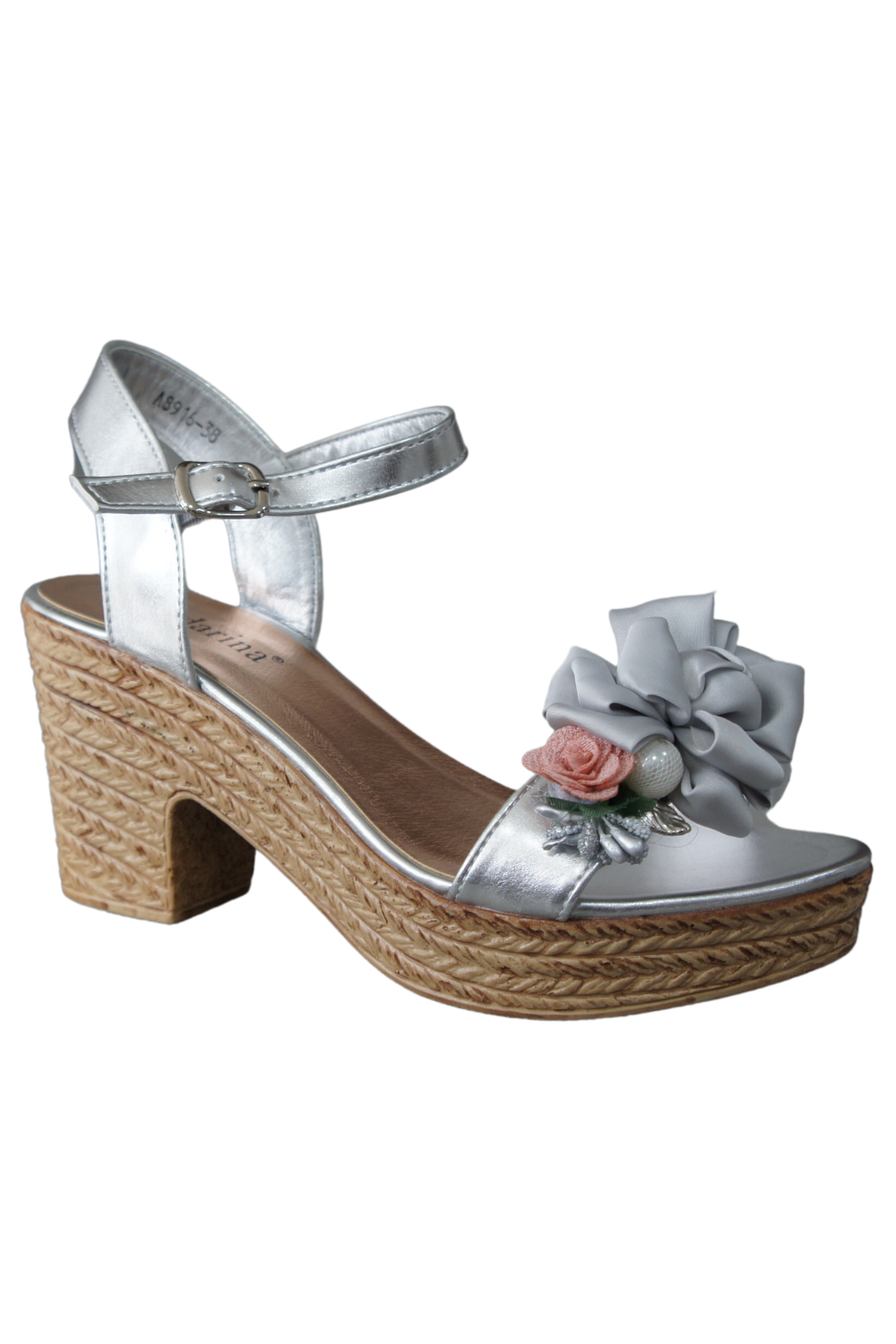 IVACHY Womens Wedge Summer Floral Sandal Espadrille Platform with Pearl A8916 SILVER