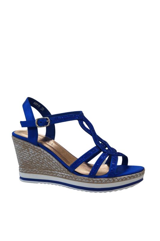 IVACHY Womens Wedge Ladies Crystal Sparkling Sandal Shine Espadrille Platform Shoes A8919 BLUE