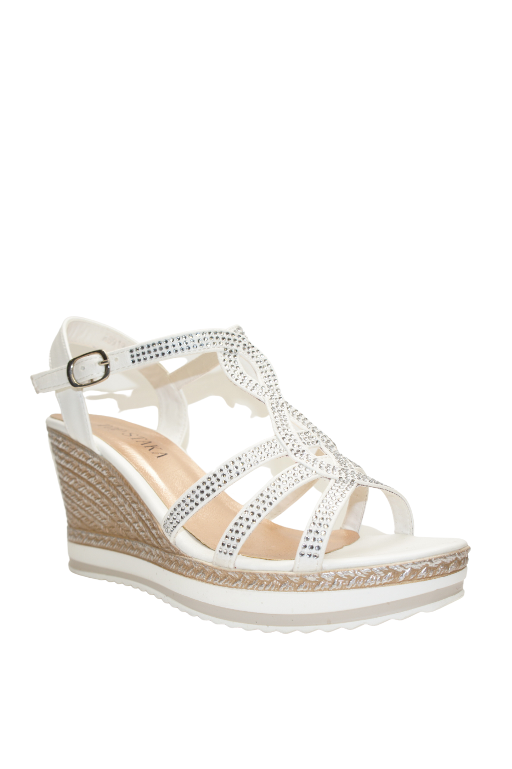 IVACHY Womens Wedge Ladies Crystal Sparkling Sandal Shine Espadrille Platform Shoes A8919 WHITE