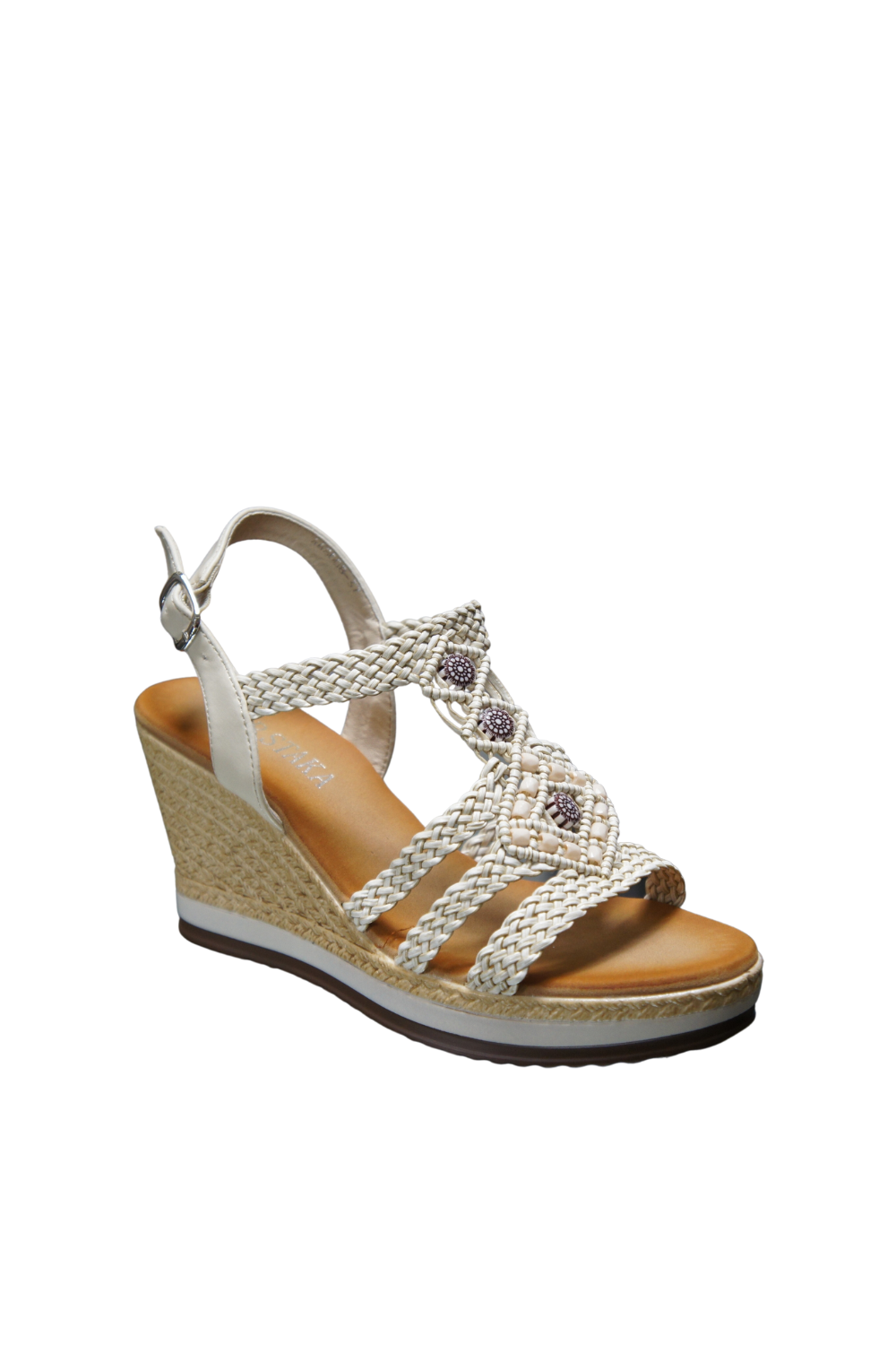 Women's Summer Braided Strappy Beaded Flowery Espadrille Wedge Heels Sandals A68008 BEIGE