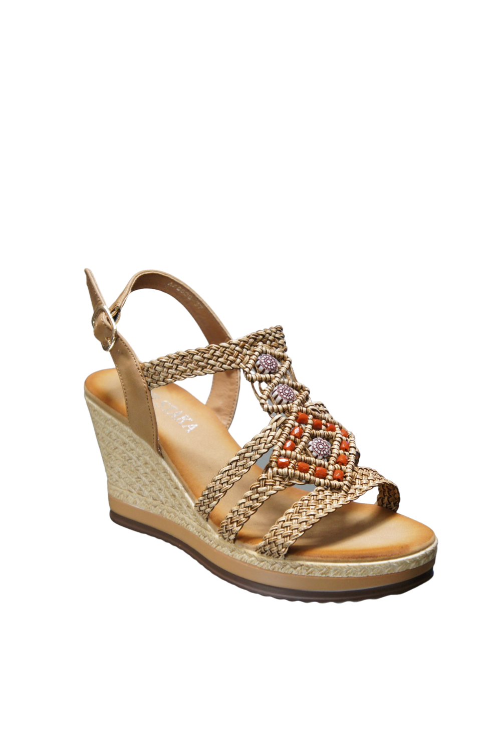 Women's Summer Braided Strappy Beaded Flowery Espadrille Wedge Heels Sandals A68008 CAMEL