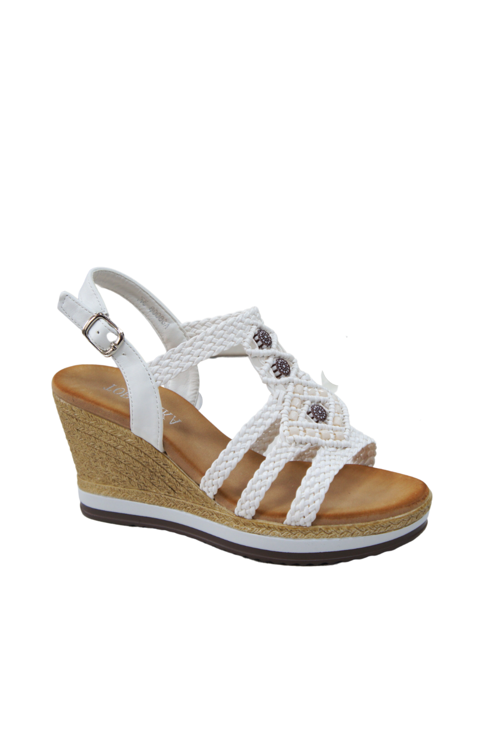 Women's Summer Braided Strappy Beaded Flowery Espadrille Wedge Heels Sandals A68008 WHITE