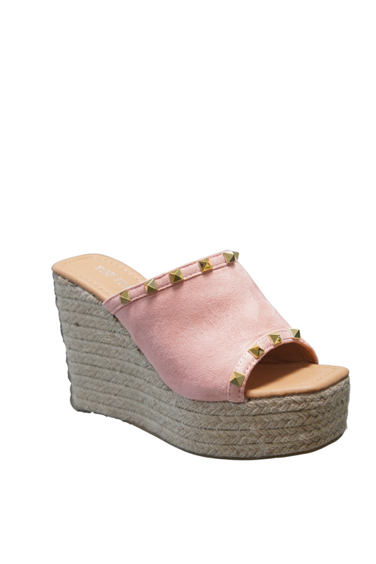 IVACHY Womens Summer Open Toe Espadrille Sandals with Woven Platform Wedge Heels BG-808 PINK