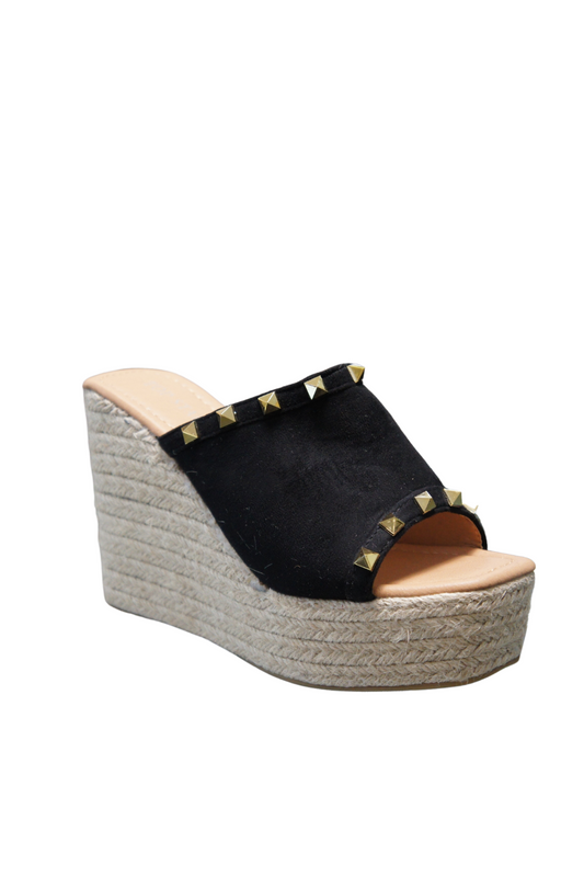 IVACHY Womens Summer Open Toe Espadrille Sandals with Woven Platform Wedge Heels BG-808 BLACK