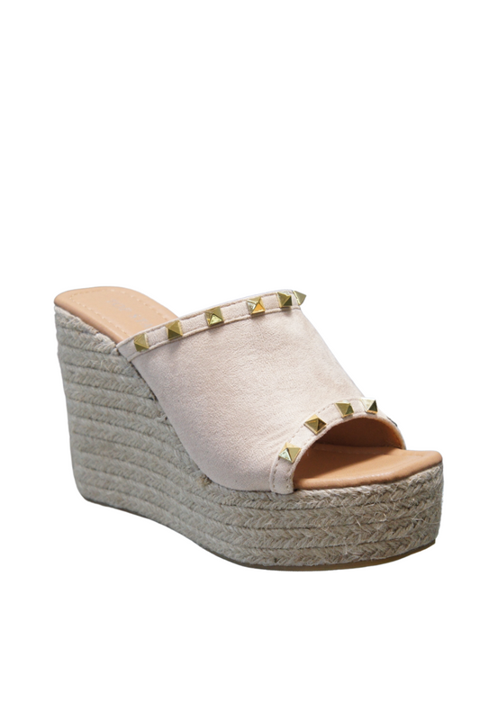 IVACHY Womens Summer Open Toe Espadrille Sandals with Woven Platform Wedge Heels BG-808 NUDE