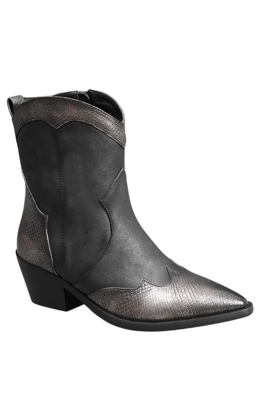 IVACHY Womens Ankle Boots- Cowboy Style Metalic 2371BOOTS BLACK