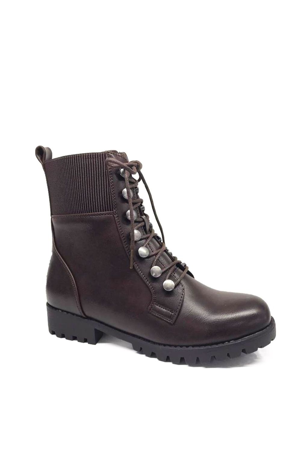 Women Ankle Boots - Zip Comfort Lace-Up Booties Brown HC9219