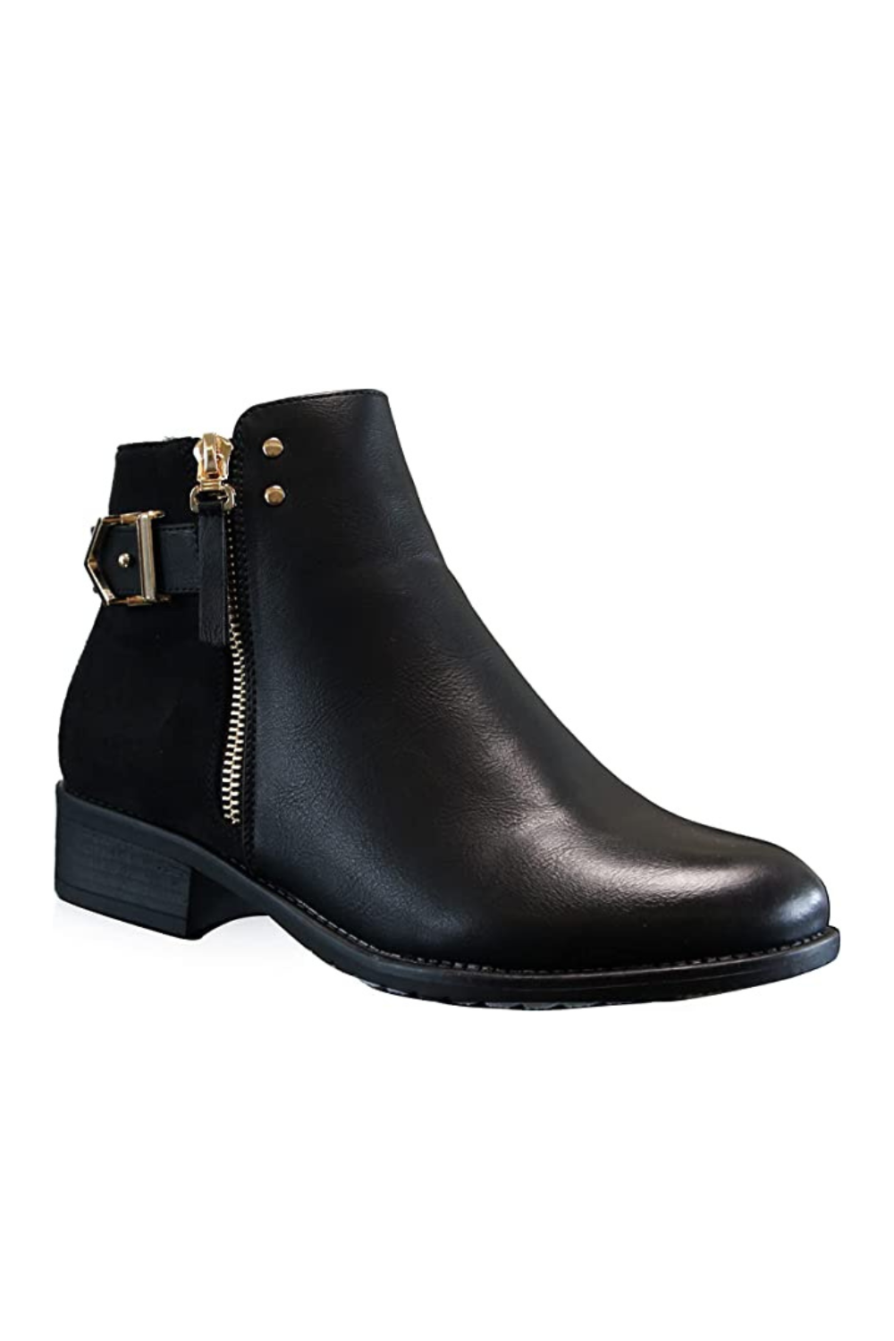 Women Ankle Boots, Low Heel with Zip Boots Black A9008 – IVACHY