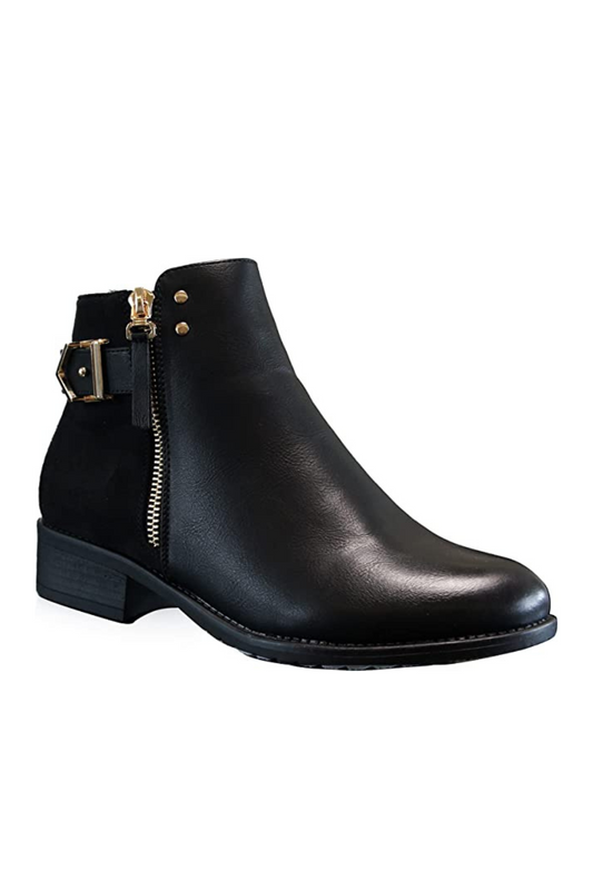 Women Ankle Boots, Low Heel with Zip Boots Black A9008