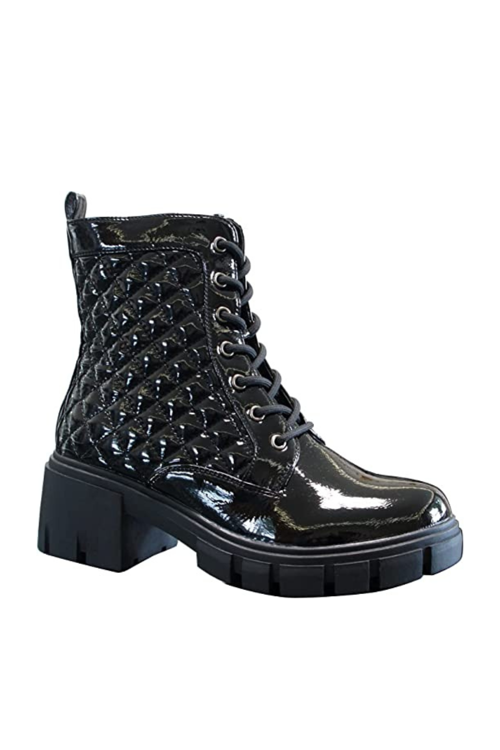 Women Boots Patent Zip Chunky Black A9015 IVACHY