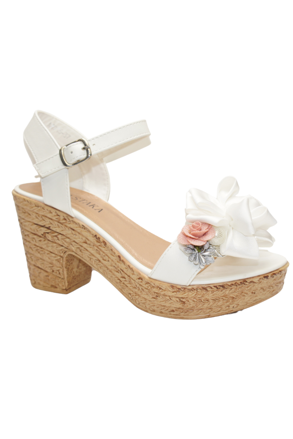 IVACHY Womens Wedge Ladies Summer Floral Sandal Espadrille Platform with Pearl Decoration A8916 WHITE