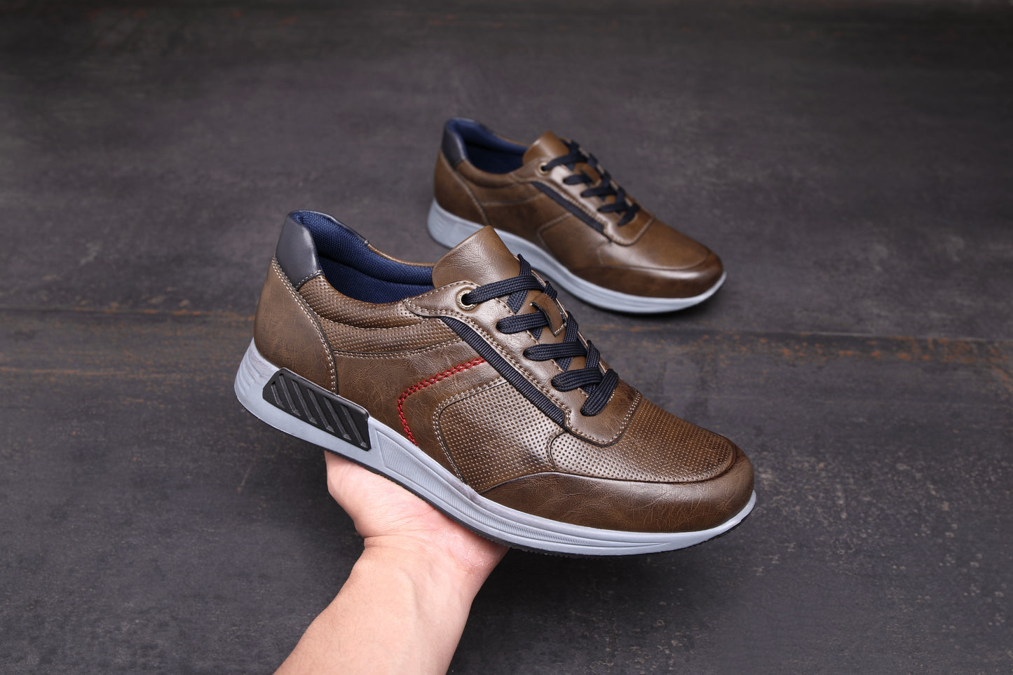 Men's Casual Sneakers Leather Running Shoes for Walking Hiking Jogging Classic Business Sport Men's Trainers A2180 TAN