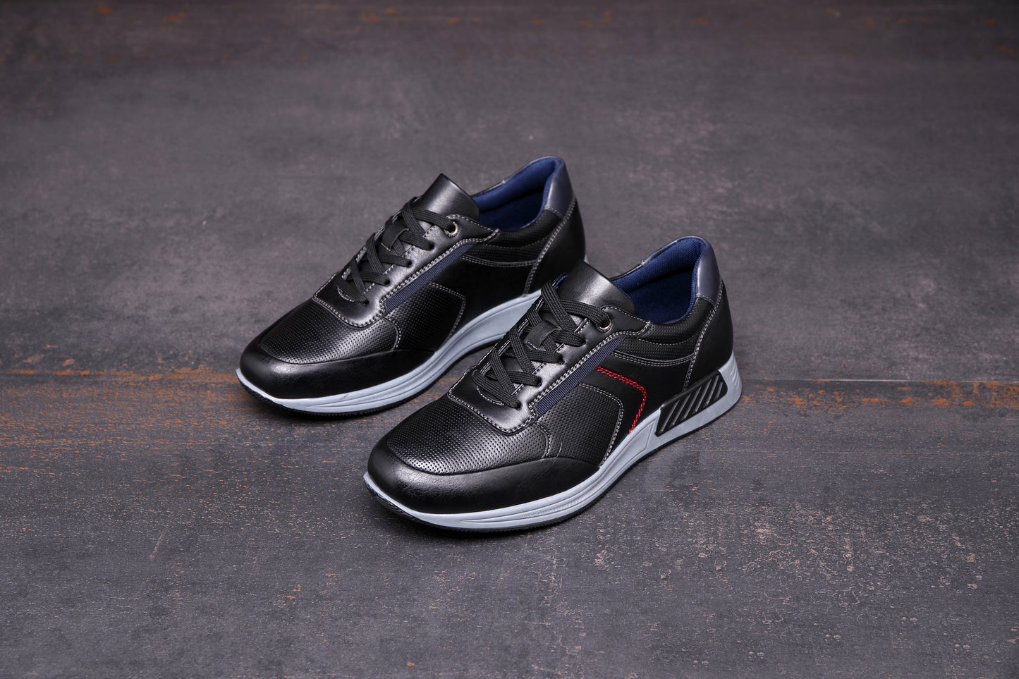 Men's Casual Sneakers Leather Running Shoes for Walking Hiking Jogging Classic Business Sport Men's Trainers A2180 BLACK