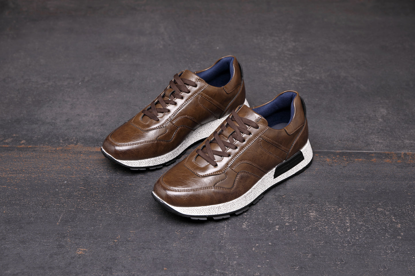 Men's Casual Sneakers Leather Running Shoes for Walking Hiking Jogging Classic Business Sport Men's Trainers A2181 TAN