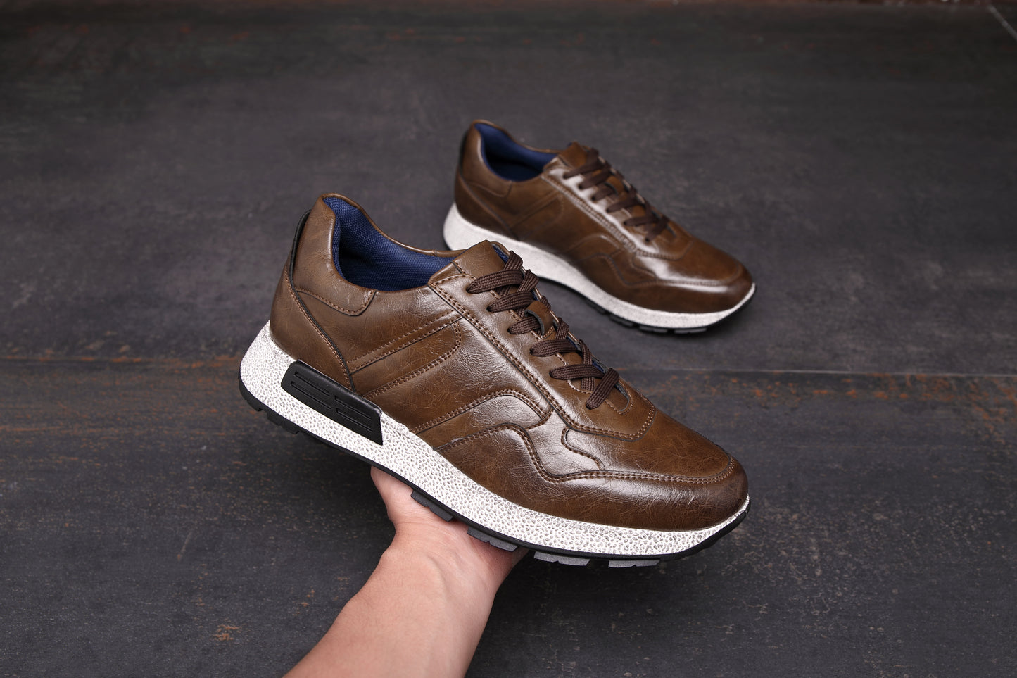 Men's Casual Sneakers Leather Running Shoes for Walking Hiking Jogging Classic Business Sport Men's Trainers A2181 TAN