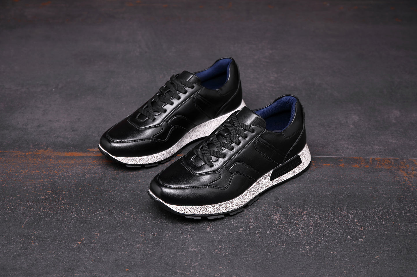 Men's Casual Sneakers Leather Running Shoes for Walking Hiking Jogging Classic Business Sport Men's Trainers A2181 BLACK