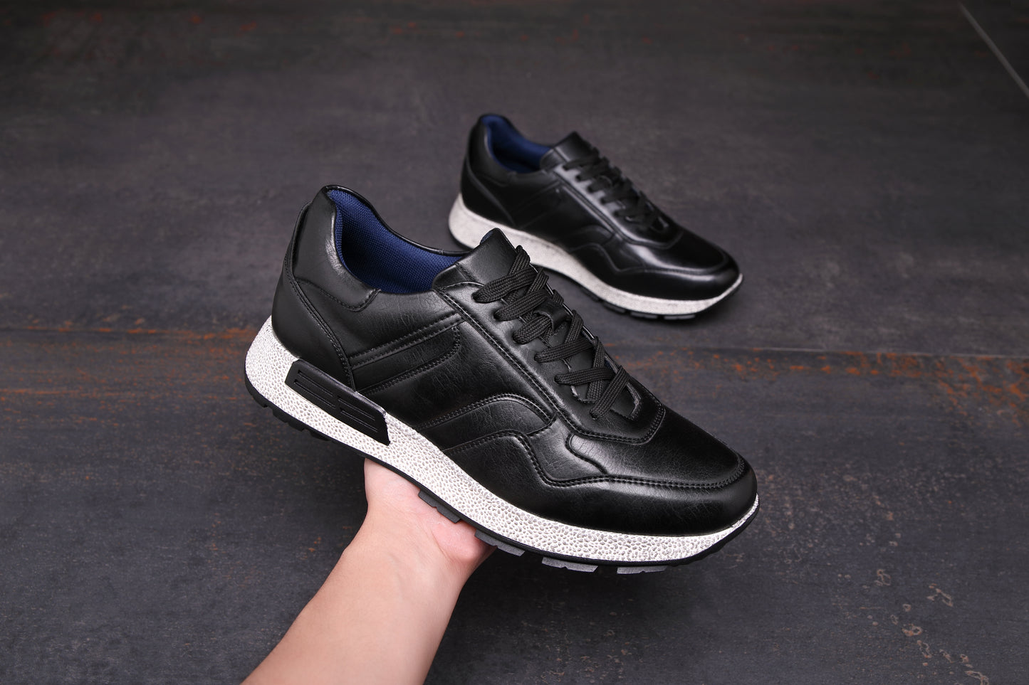 Men's Casual Sneakers Leather Running Shoes for Walking Hiking Jogging Classic Business Sport Men's Trainers A2181 BLACK