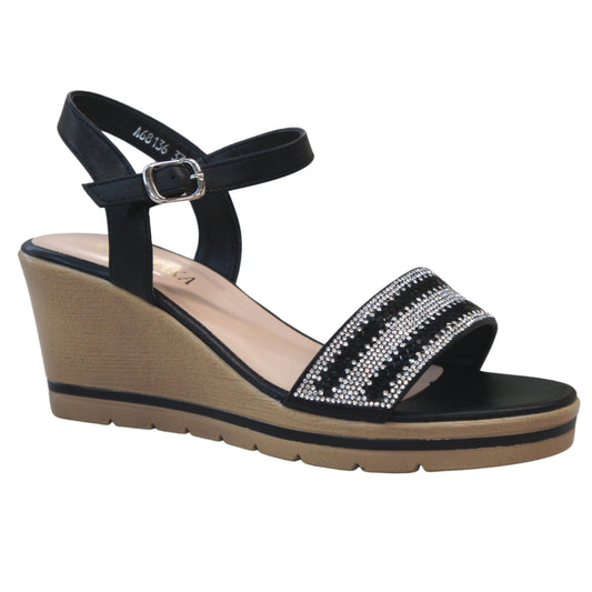 Women Platform Sandals with Sparkling Diamante Black A68136