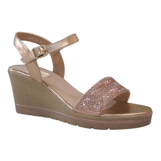 Women Platform Sandals with Sparkling Diamante Champagne A68136