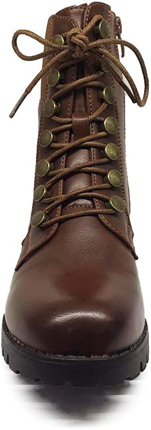 Women Ankle Boots - Zip Comfort Lace-Up Booties TAN HC9219