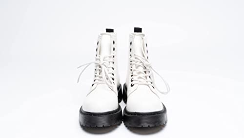 Women Classic Boots Smooth Finish Lace Up Ankle Boots Platform Shoes High White A68102