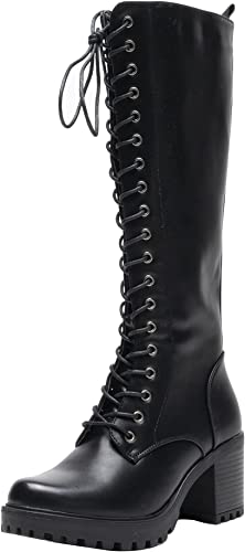 Lace up knee store high boots womens