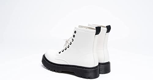 Women Classic Boots Smooth Finish Lace Up Ankle Boots Platform Shoes High White A68102