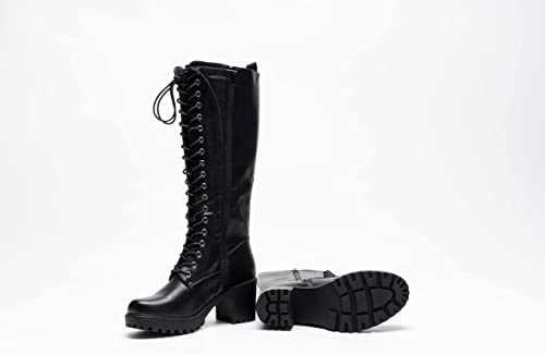 Womens black leather knee best sale high lace up boots