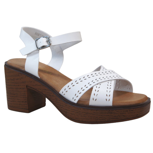 Women Platform Wood Effect Heels Cushioning A68129 White