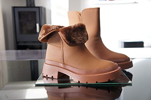 Women Faux Fur Winter Warm Ankle Boots Camel Style BG-908