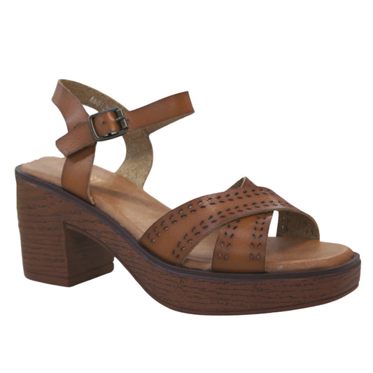 Women Platform Wood Effect Heels Cushioning A68129 Camel