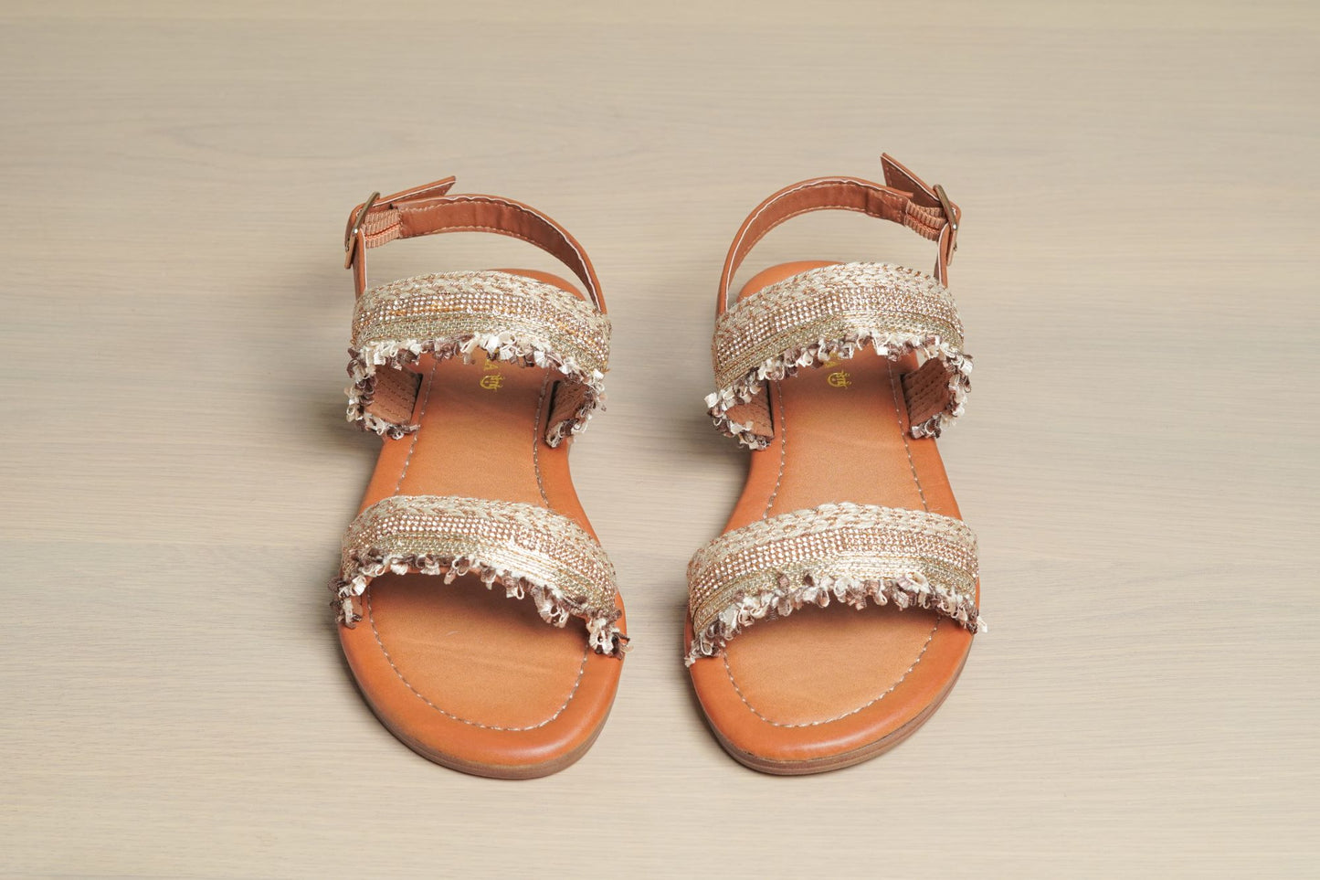 Women Summer Sparkle Sandals with Flat Slingback, Casual Open Toe Rhinestone Embellishments Crystal Shoes A150-25 BROWN