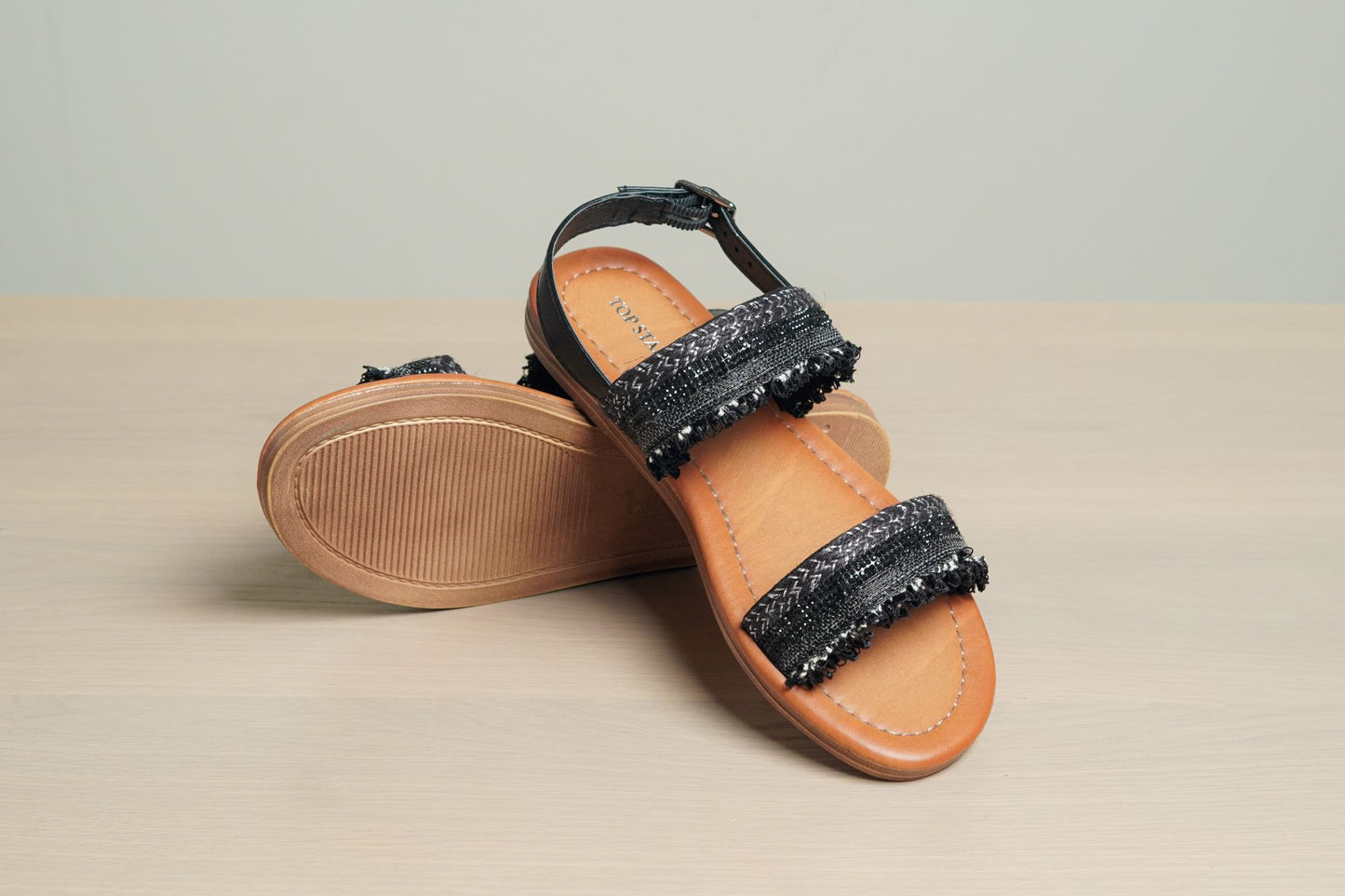 Women Summer Sparkle Sandals with Flat Slingback, Casual Open Toe Rhinestone Embellishments Crystal Shoes A150-25 BLACK