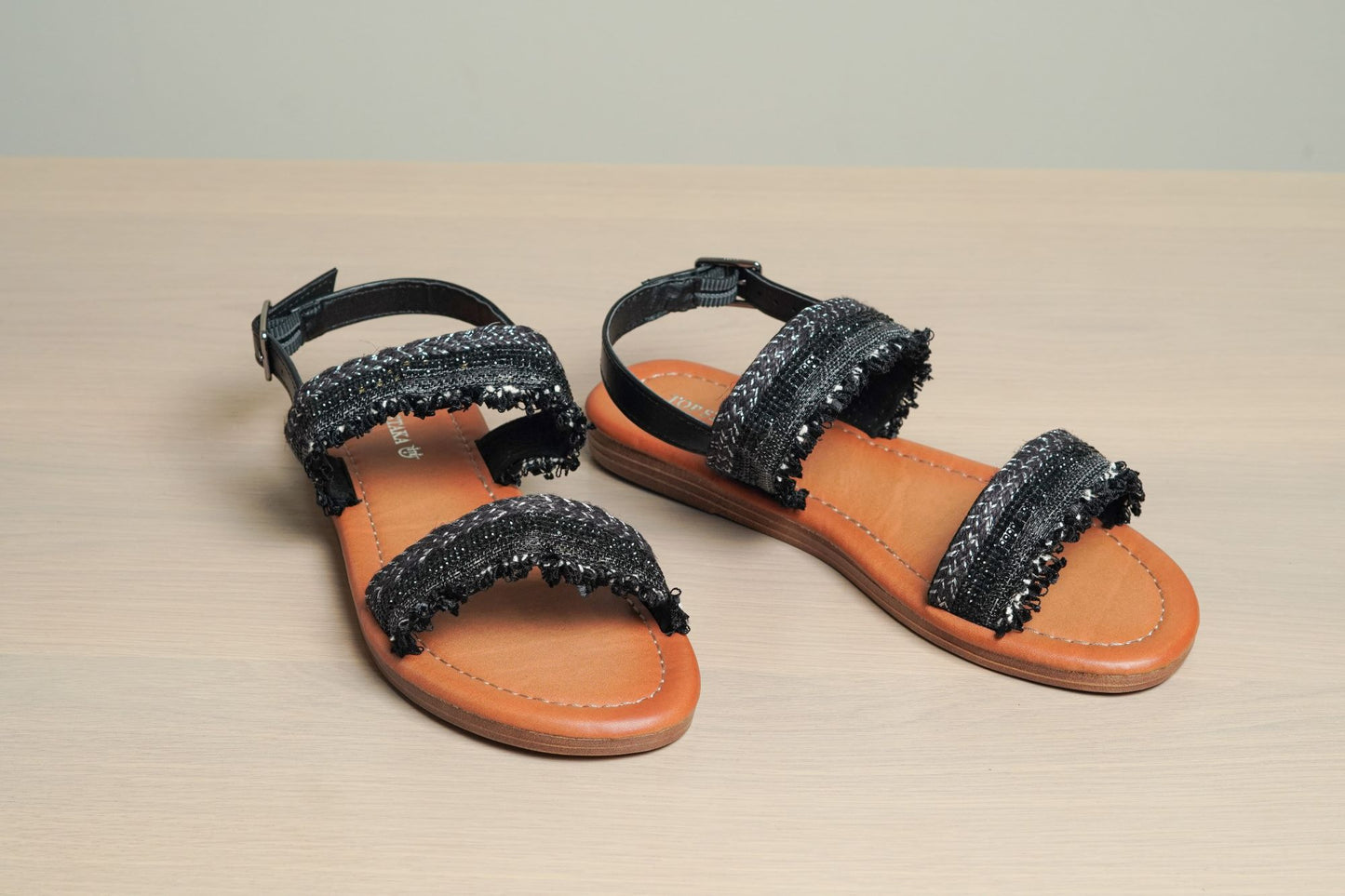 Women Summer Sparkle Sandals with Flat Slingback, Casual Open Toe Rhinestone Embellishments Crystal Shoes A150-25 BLACK