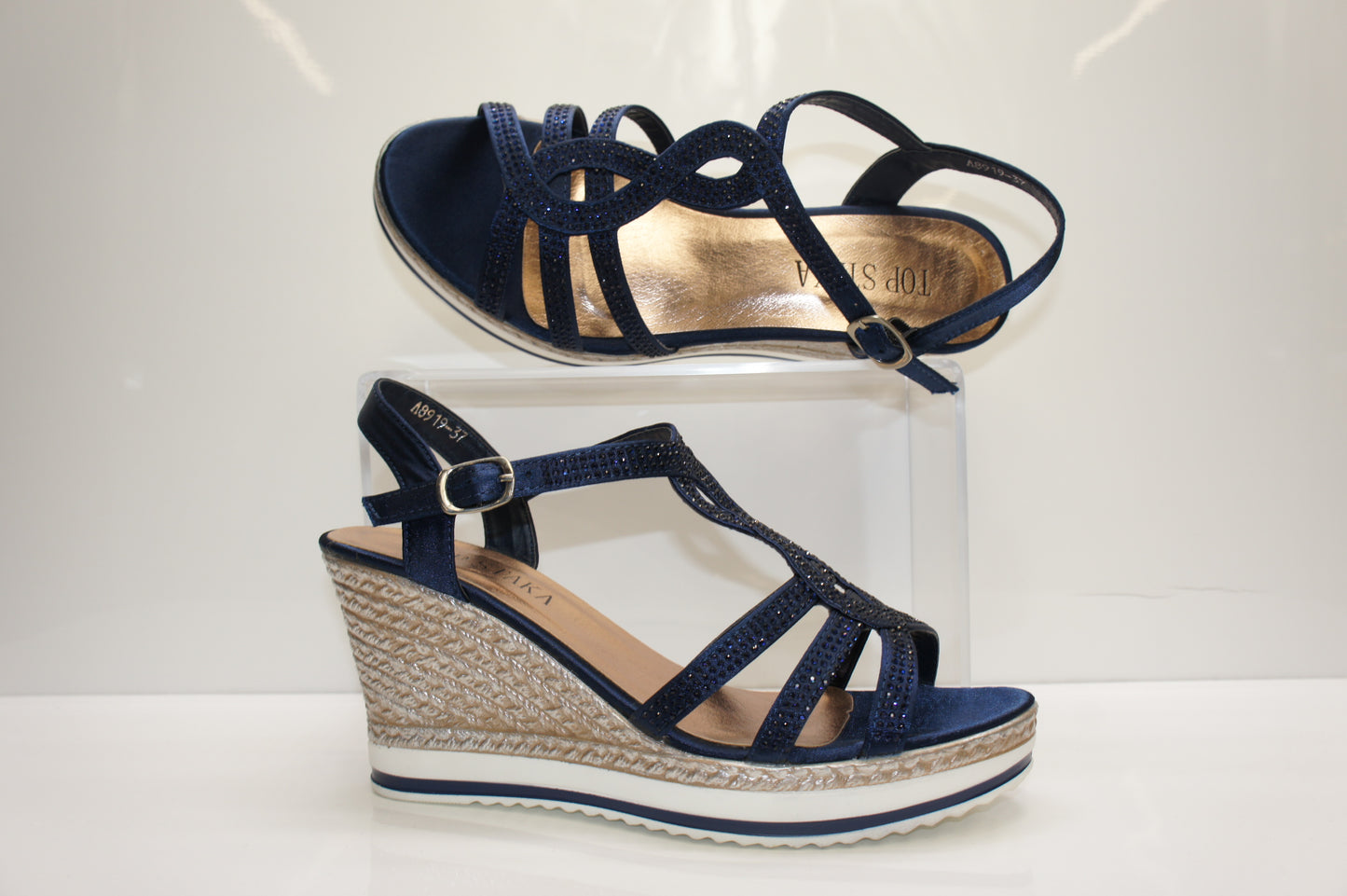 IVACHY Womens Wedge Ladies Crystal Sparkling Sandal Shine Espadrille Platform Shoes A8919 NAVY