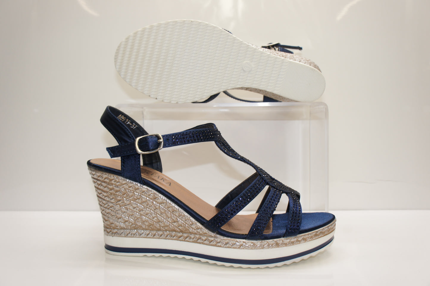 IVACHY Womens Wedge Ladies Crystal Sparkling Sandal Shine Espadrille Platform Shoes A8919 NAVY