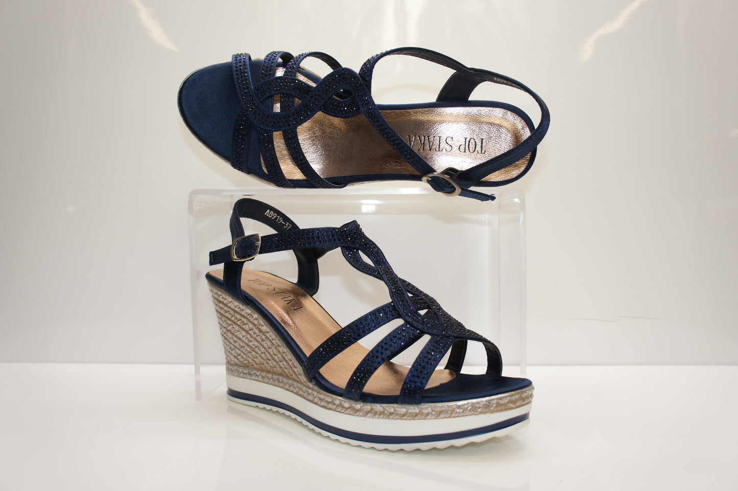 IVACHY Womens Wedge Ladies Crystal Sparkling Sandal Shine Espadrille Platform Shoes A8919 NAVY