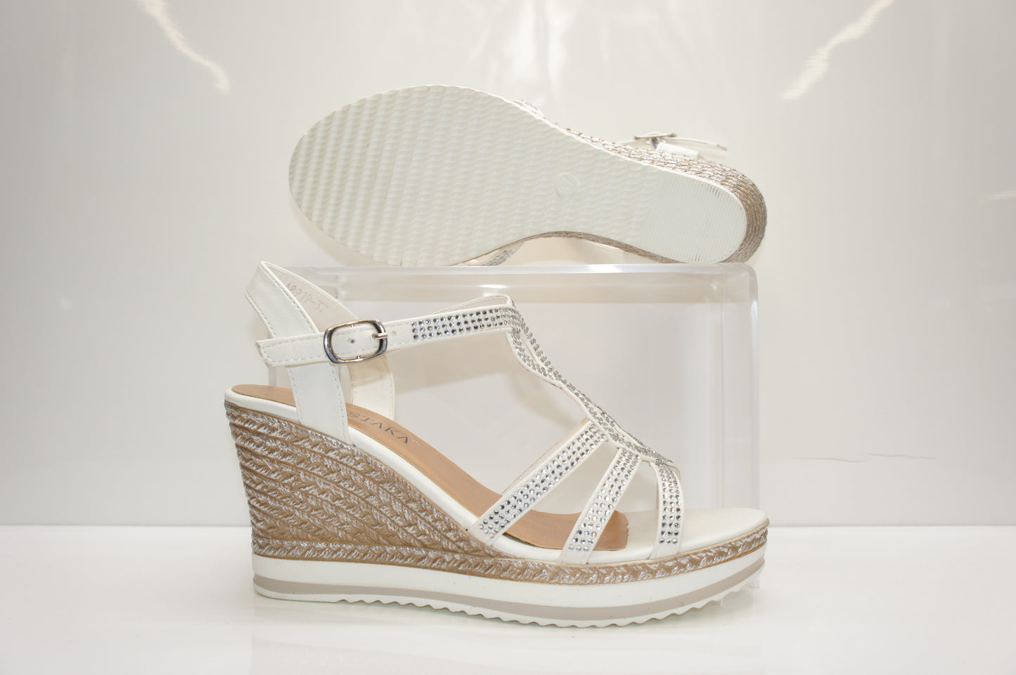 IVACHY Womens Wedge Ladies Crystal Sparkling Sandal Shine Espadrille Platform Shoes A8919 WHITE