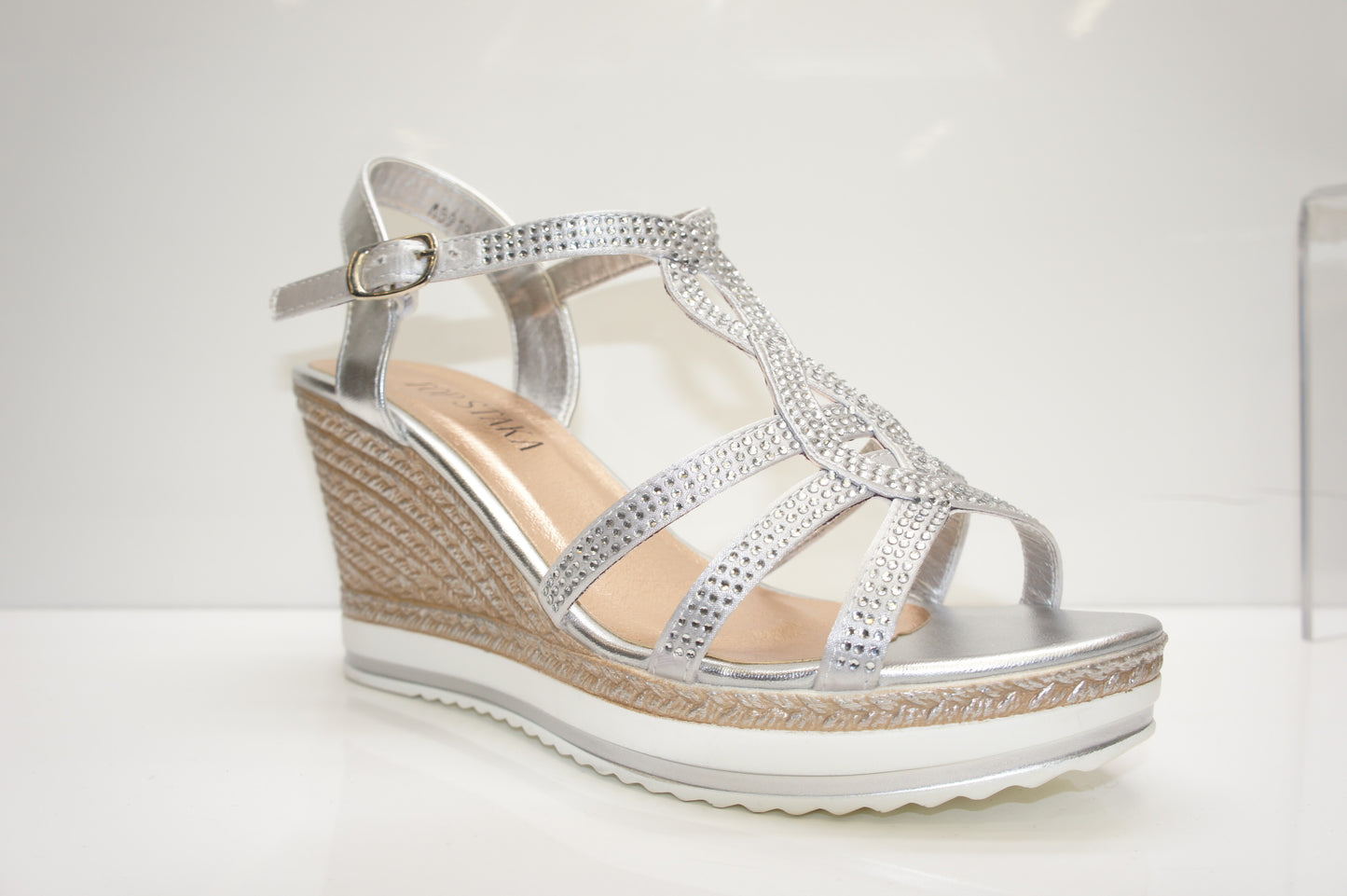 IVACHY Womens Wedge Ladies Crystal Sparkling Sandal Shine Espadrille Platform Shoes A8919 SILVER