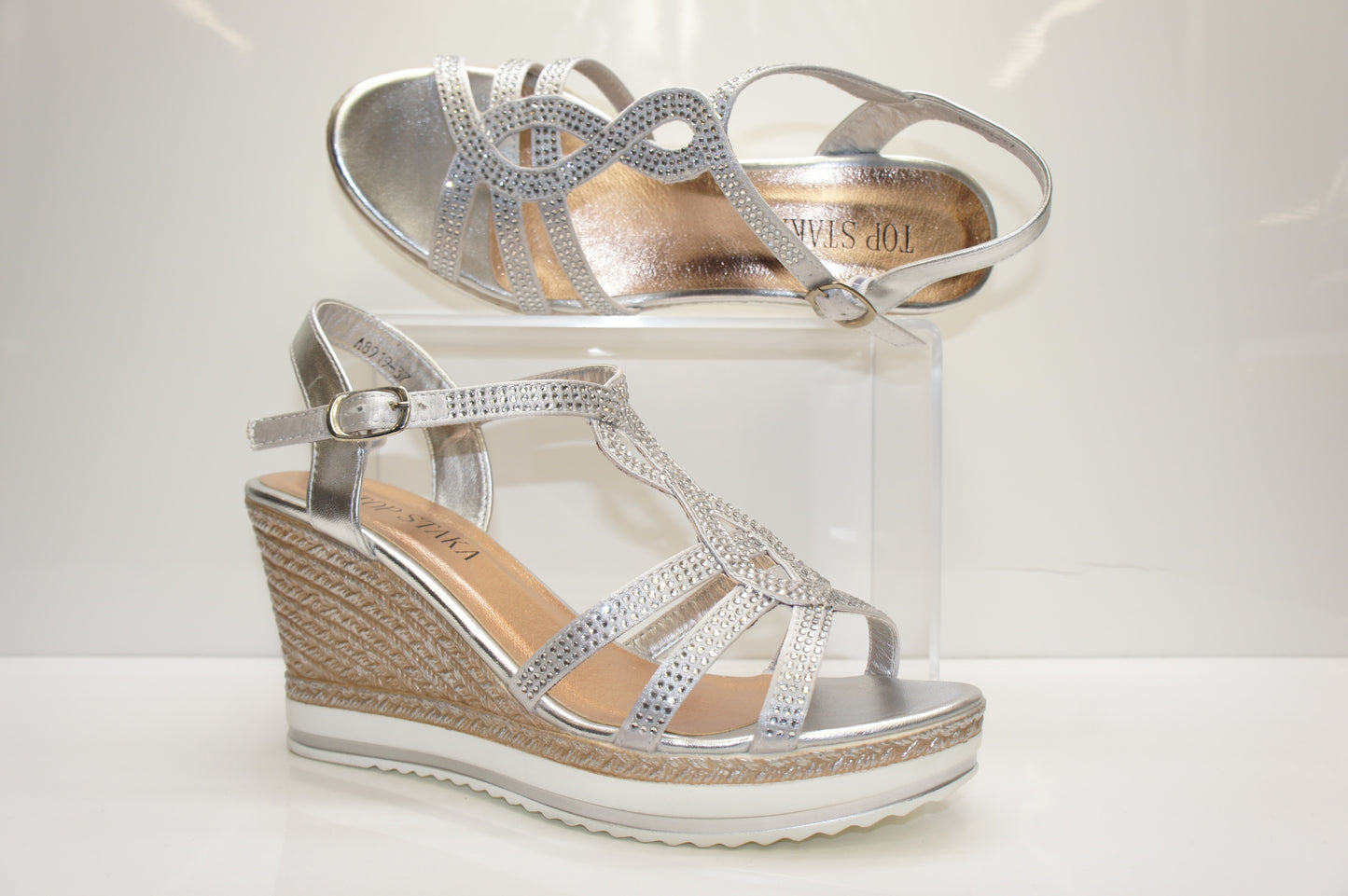 IVACHY Womens Wedge Ladies Crystal Sparkling Sandal Shine Espadrille Platform Shoes A8919 SILVER