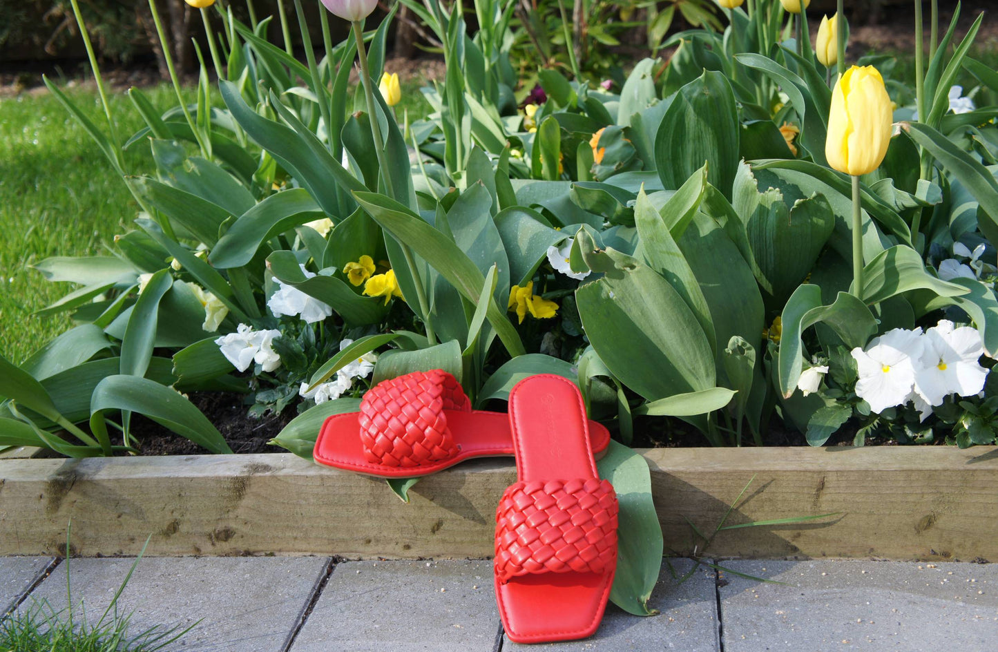 Women Slider Ladies Flat Mules Woven Sandal Slip On Flat Red BG-903