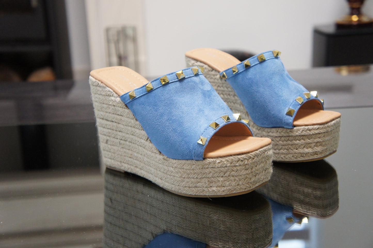 IVACHY Womens Summer Open Toe Espadrille Sandals with Woven Platform Wedge Heels BG-808 BLUE