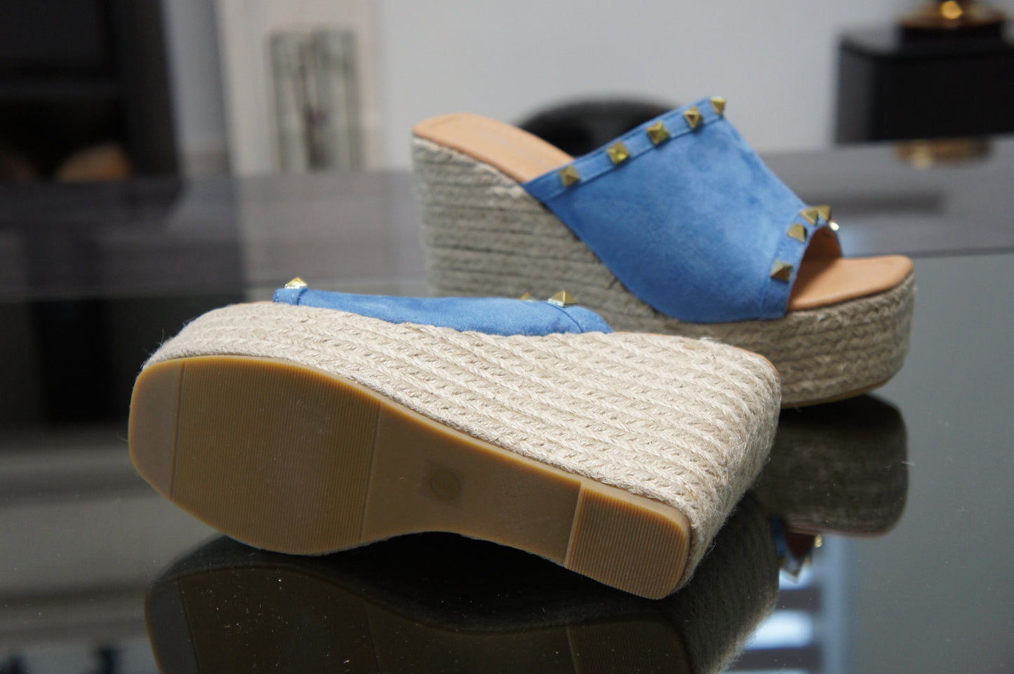 IVACHY Womens Summer Open Toe Espadrille Sandals with Woven Platform Wedge Heels BG-808 BLUE