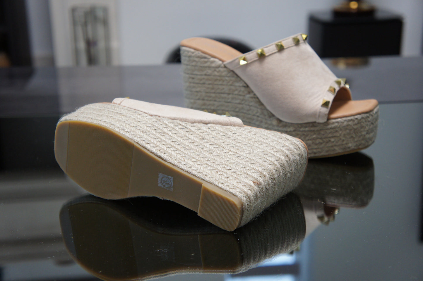 IVACHY Womens Summer Open Toe Espadrille Sandals with Woven Platform Wedge Heels BG-808 NUDE